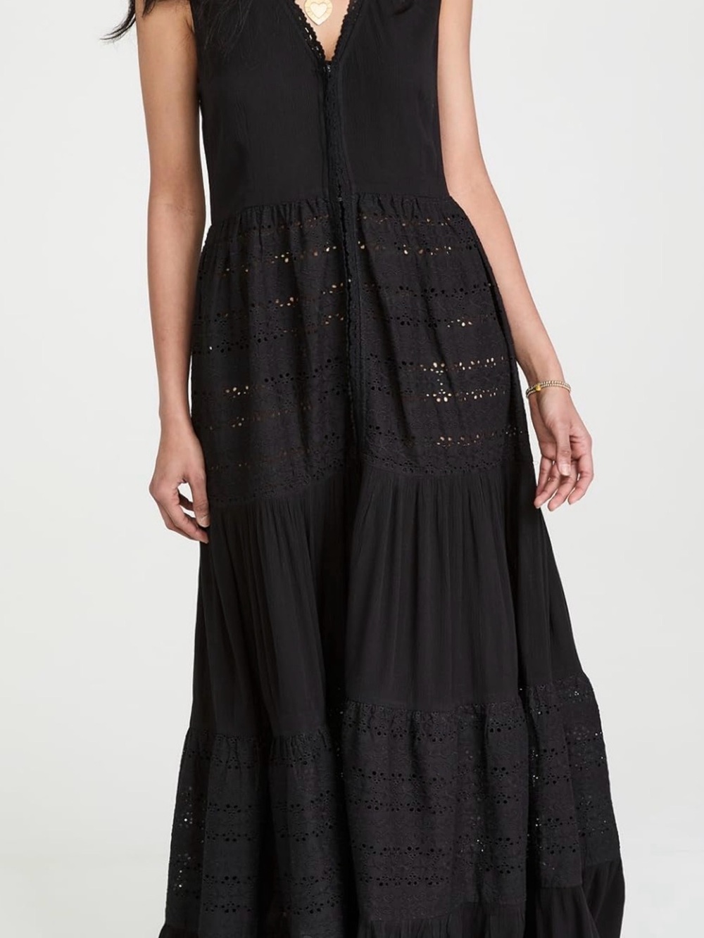 Black Sleeveless Eyelet Tiered Maxi Dress